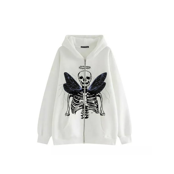 VISgogo Mujer Hombre Otoño Sudadera con Capucha, Estampado de Esqueleto Sudadera con Capucha de Manga Larga con Cremallera Completa y Bolsillos, M/L/XL/XXL/XXXL VISgogo moda