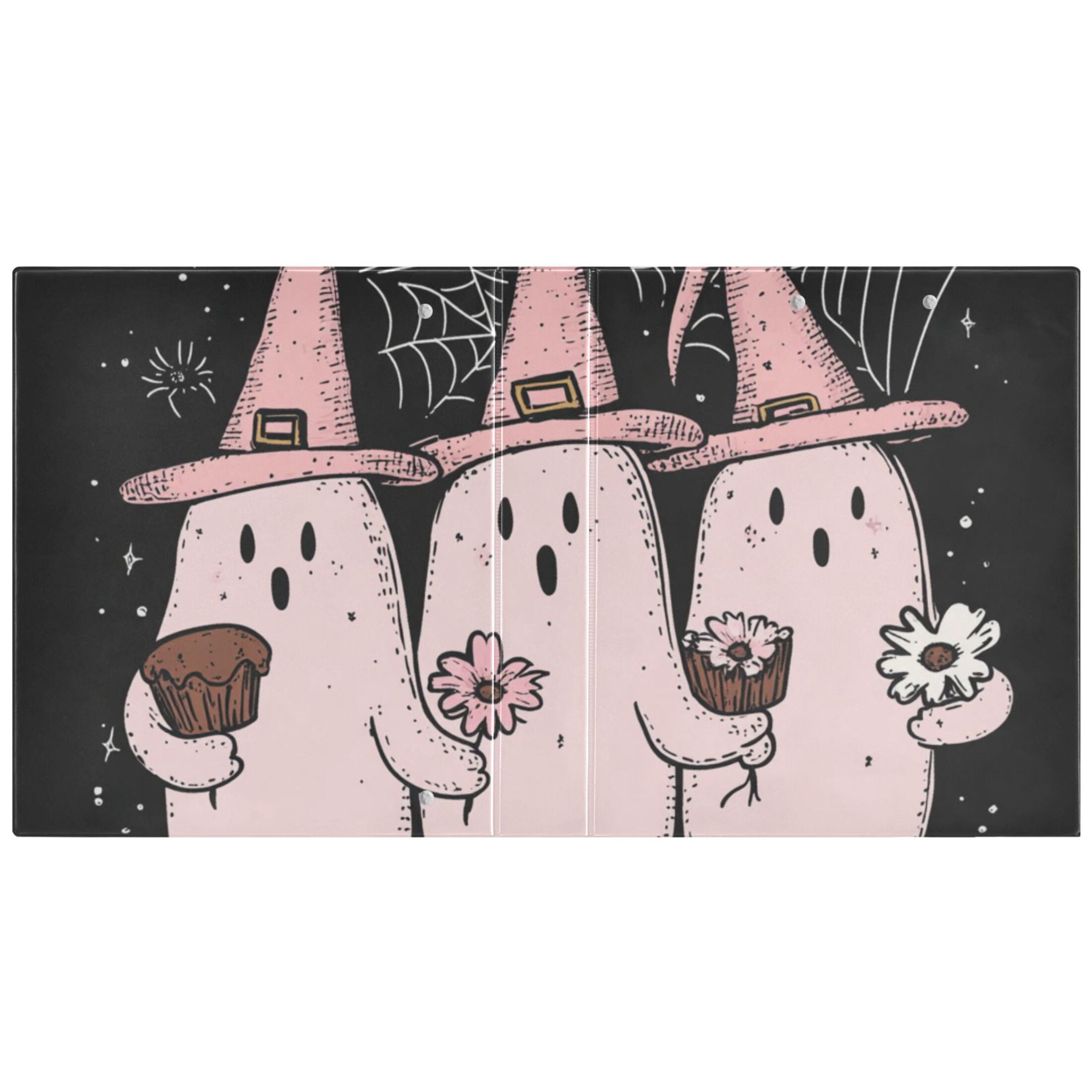Halloween Pink Ghosts 3 Ring Binders 1.5 inch Hardcover File Folders with Interior Pockets A4 Size Organizer for School Office Hospital