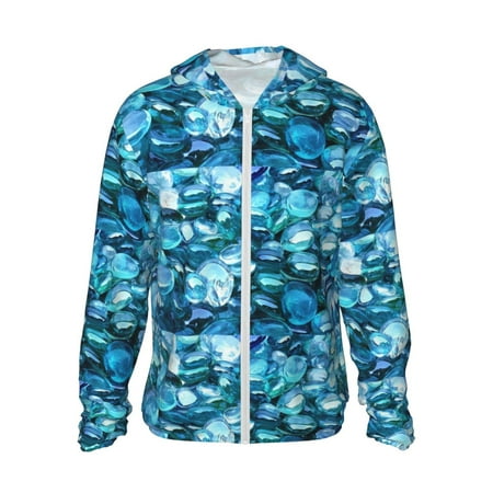 Sigee Blue Kyanite Print UPF50+ Men s Sun Protection Hoodie Shirt SPF UV Shirt Long Sleeve Fishing Outdoor Lightweight S-3XL