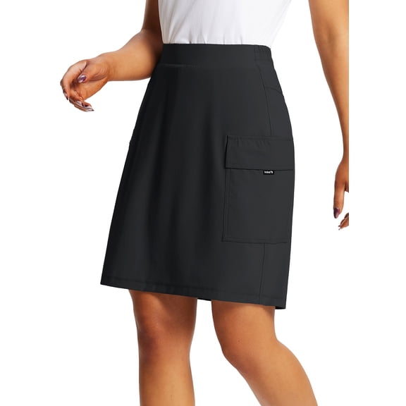 BALEAF Women's Skorts Skirts Hiking Cargo Skorts Pockets 19" Knee Length Long Athletic Quick Dry Skirts UPF 50 Black L