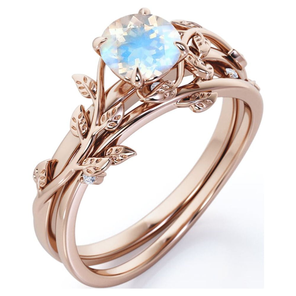 JeenMata 0.50 Carat Round Faceted Blue Moonstone Wedding Set - Intricate  Vintage Moonstone Ring - 18k White Gold over Silver - Walmart.com
