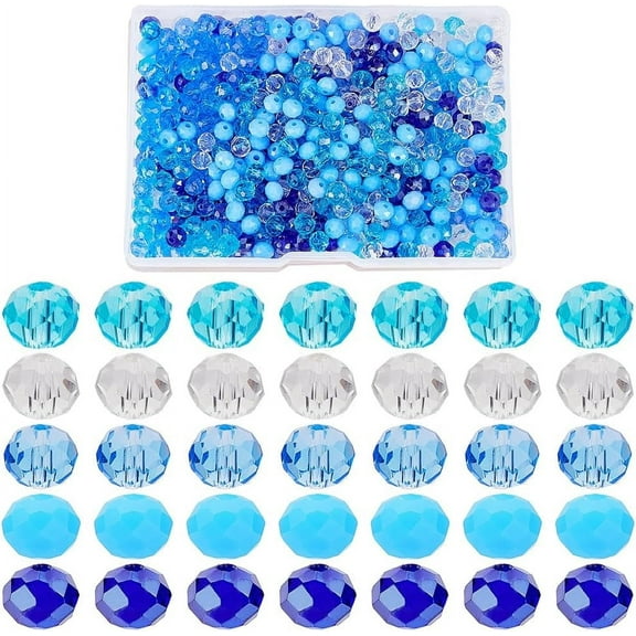 PH 500pcs Blue Beads 6mm Blue Sea Faceted Glass Bead 5 Colors Rondelle Loose Beads Spacers for SummerHawaii Boho Bracelets Necklaces Bag Flower DIY Crafts Jewelry Making Blue