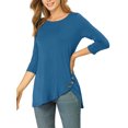 thumbnail image 5 of INSPIRE CHIC Women's Tops Round Neck 3/4 Sleeve Button Decor Irregular Hem Casual Style Blouse L Royal Blue, 5 of 7