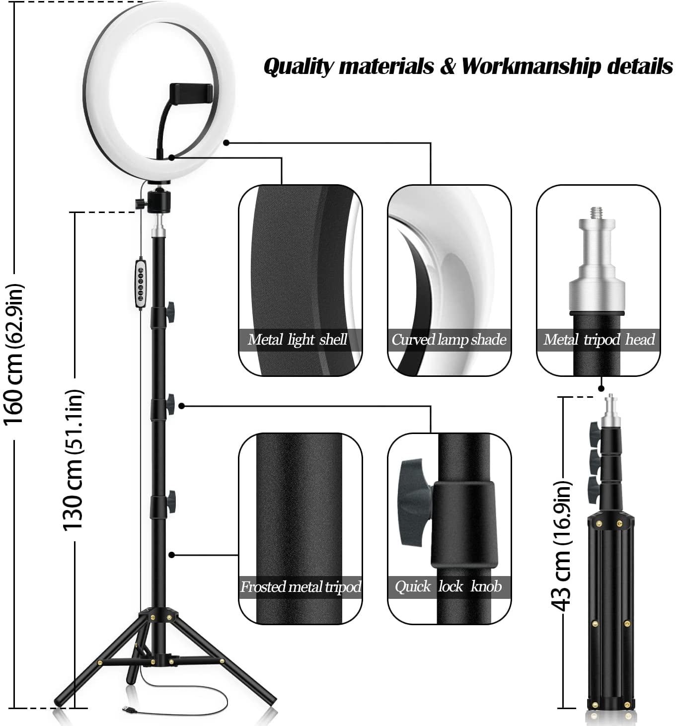 10" RGB Selfie Ring Light with 63" Tripod Stand, Dimmable for Makeup Live Streaming YouTube TikTok Photography