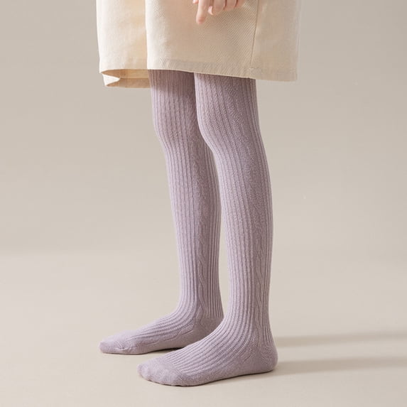 RTKFRFLM Girls Cable Knit Tights Autumn Winter Warm Cotton Stockings for Toddlers White 6-7 Years