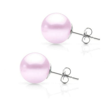 14k White Gold Round Purple Freshwater Pearl Stud Earrings 14k White Gold Round Purple Freshwater Pearl Stud Earrings