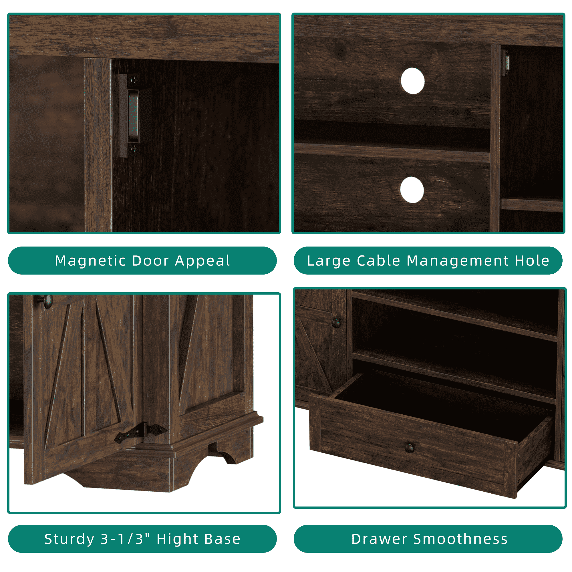 Laintene TV Stands for 65" TV, Entertainment Center with Barn Door, Adjustable Shelves & Storage Cabinets, Solid Wood Media Farmhouse TV Console for Living Room, Brown