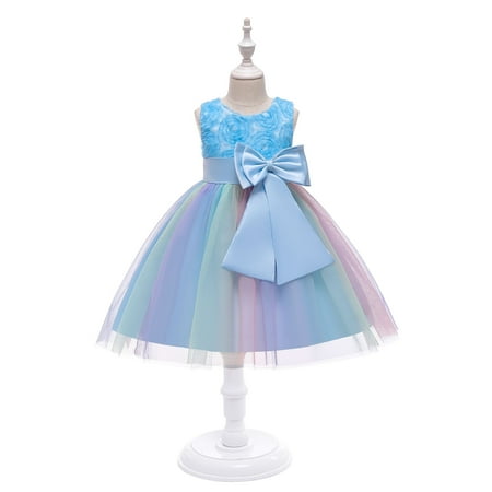 

XMMSWDLA Toddler Girl Clothes Girls Color Net Yarn Bowknot Birthday Party Flowers Gown Kids Dresses Discount Clearance
