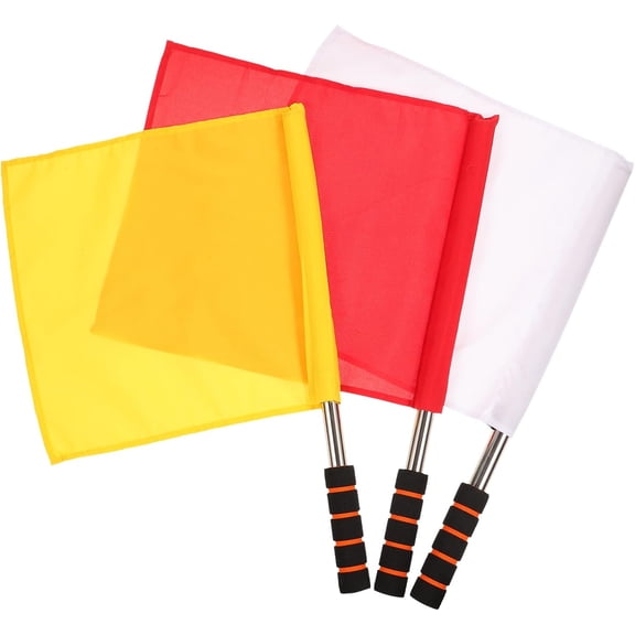 ABPETE 3Pcs Referee Flags - Stainless Steel Handle, Soft Foam Grip, High Visibility Red Yellow White Signal Flags for Soccer, Volleyball, Track Events