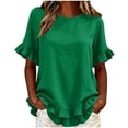 thumbnail image 4 of Babysbule Women Crew Neck Ruffle Flutter Short Sleeve Blouse Loose Fit Casual Top for Spring Summer Brunch Vacation Street Outfits, 4 of 5