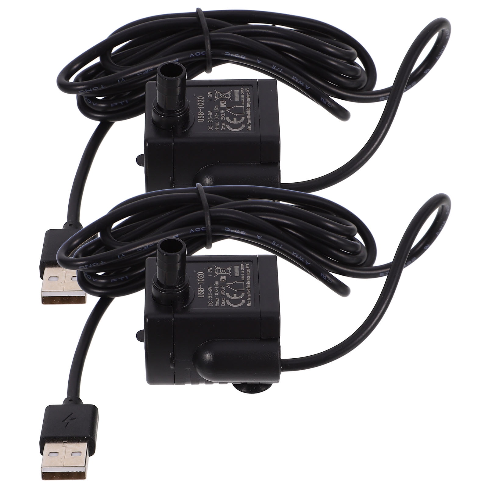 VERDANVERSE 2-Pack Compact USB Submersible Water Pump Black for Aquarium Fountain and Outdoor Water Features