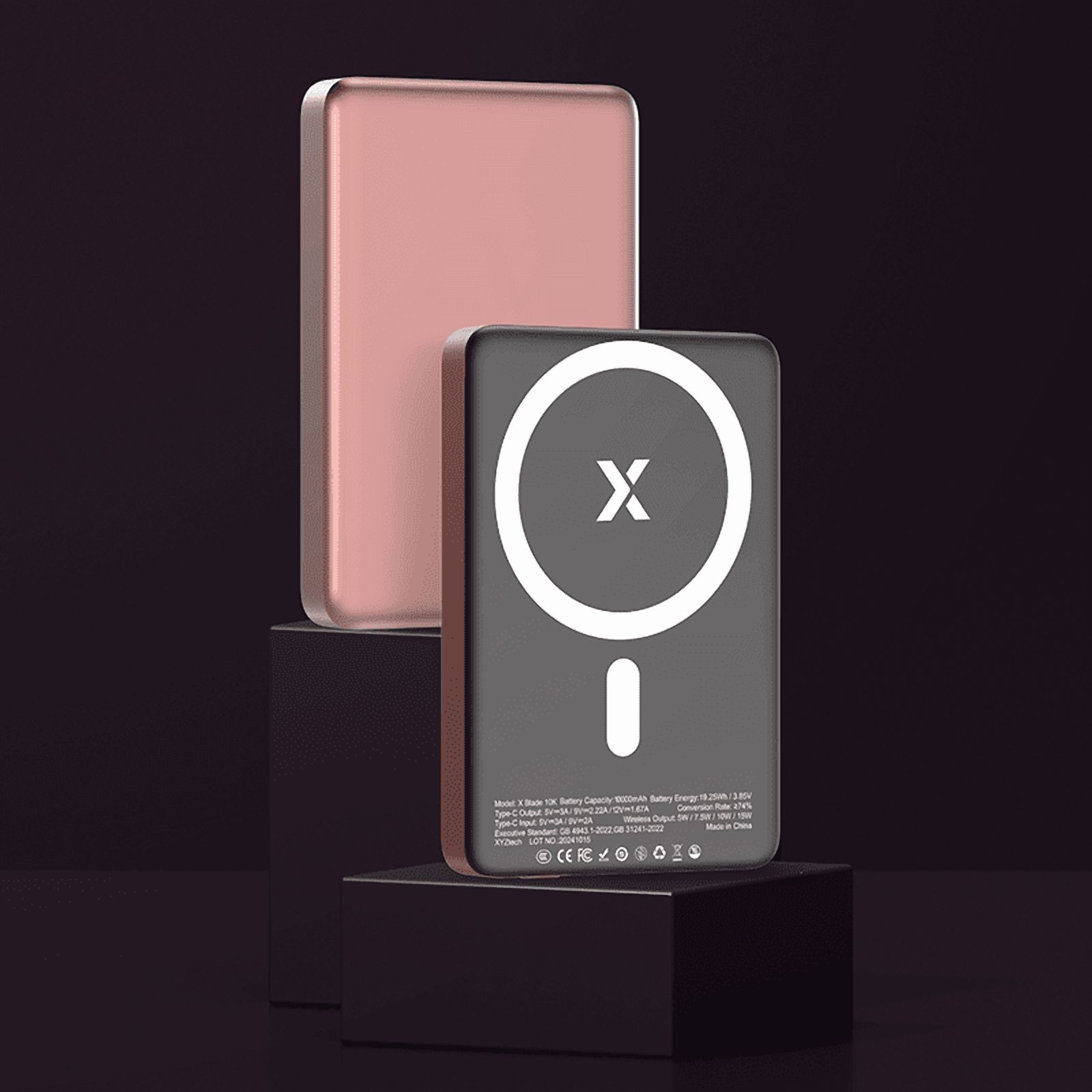 XYZtech X Blade 10K Wireless Power Bank - 10000 mAh - Metal Casing Design, Compatible with iPhone and Samsung, Rose Gold