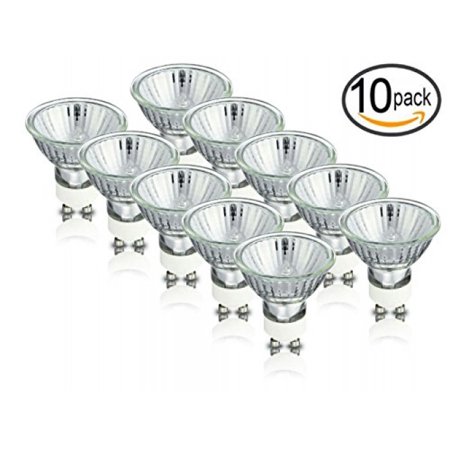 GU10 Halogen Light Bulbs, 50 Watt, 120 Volt, (10 Pack) Protected by UV Glass Cover and heat absorbing coating for safety, Perfect for Recessed, Track, Cabinet and Outdoor lighting. Set of 10 (Best Light Bulbs For Recessed Lighting)
