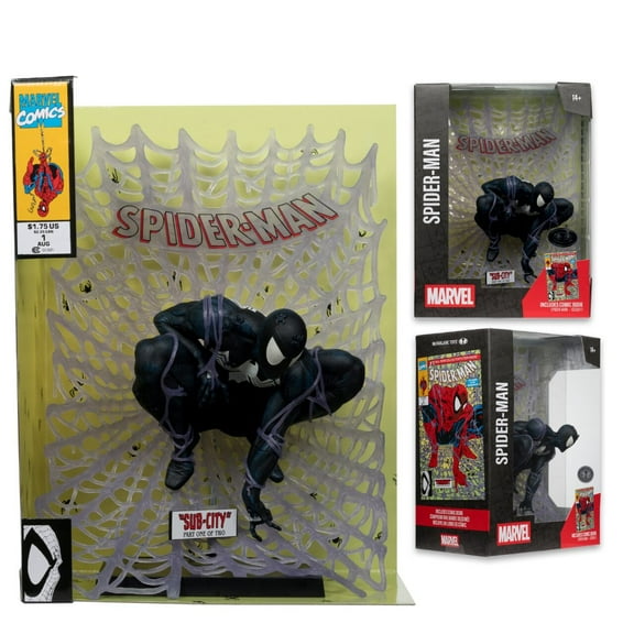 Marvel Spider-Man (Black Suit) 1:6th Scale Collectible with Scene (Spider-Man #1) (Platinum Edition) - McFarlane Toys
