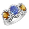 thumbnail image 1 of 10K White Gold Natural Tanzanite & Whisky Quartz 3-Stone Ring Oval Diamond Accent, size 5, 1 of 2