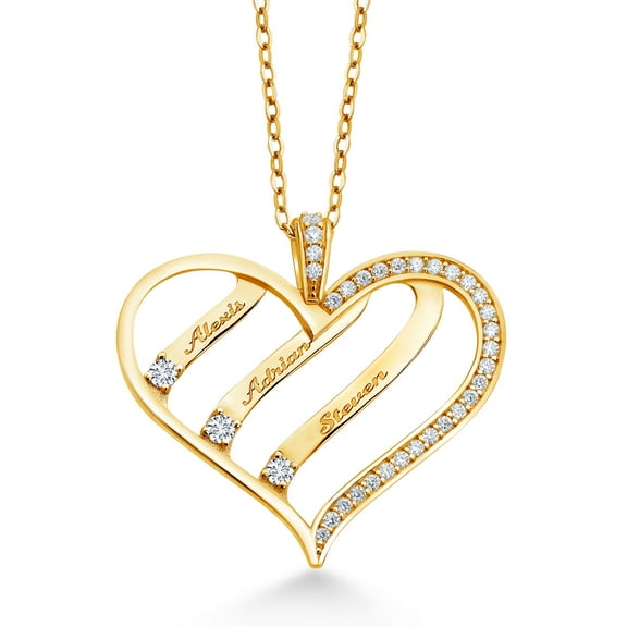 Gem Stone King 0.37 Ct E-F Lab Grown Diamond and Created Moissanite 18K Yellow Gold Plated Silver Pendant with Chain