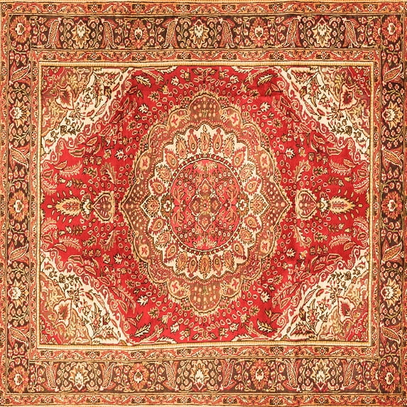 Ahgly Company Indoor Square Medallion Orange Traditional Area Rugs, 4' Square