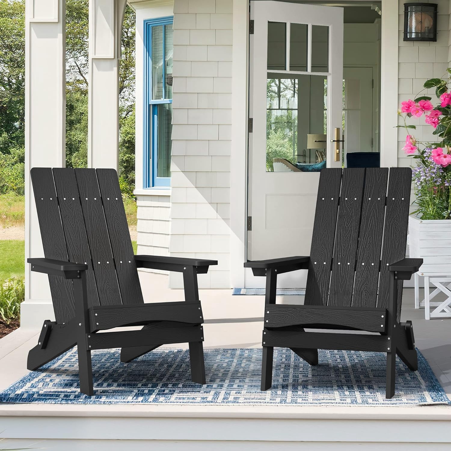 Dycanpo Folding Adirondack Chair, Hdps Poly Modern Outdoor Chair Weather Resistant,300lbs,Black