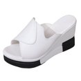 thumbnail image 6 of Rokment Color Block Platform Wedge Dressy Slides Sandals for Women Ladies 2026 Fashion Casual Leather Open Toe Chunky Heeled Slip on Backless Dress Pumps Summer White Size 7, 6 of 6