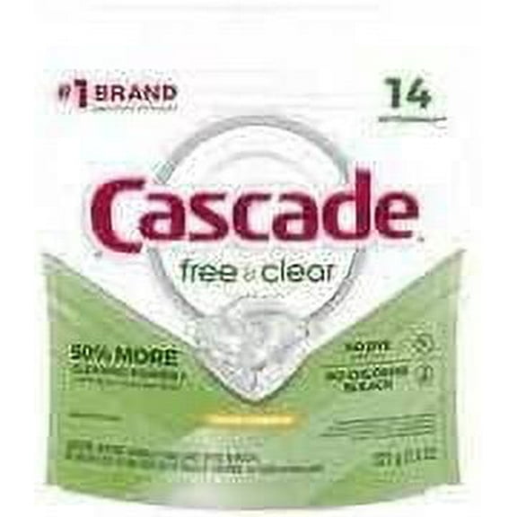 Cascade Free & Clear Dishwasher Pods, ActionPacs Dishwasher Detergent Tabs, Lemon Essence Scent, 14 Count