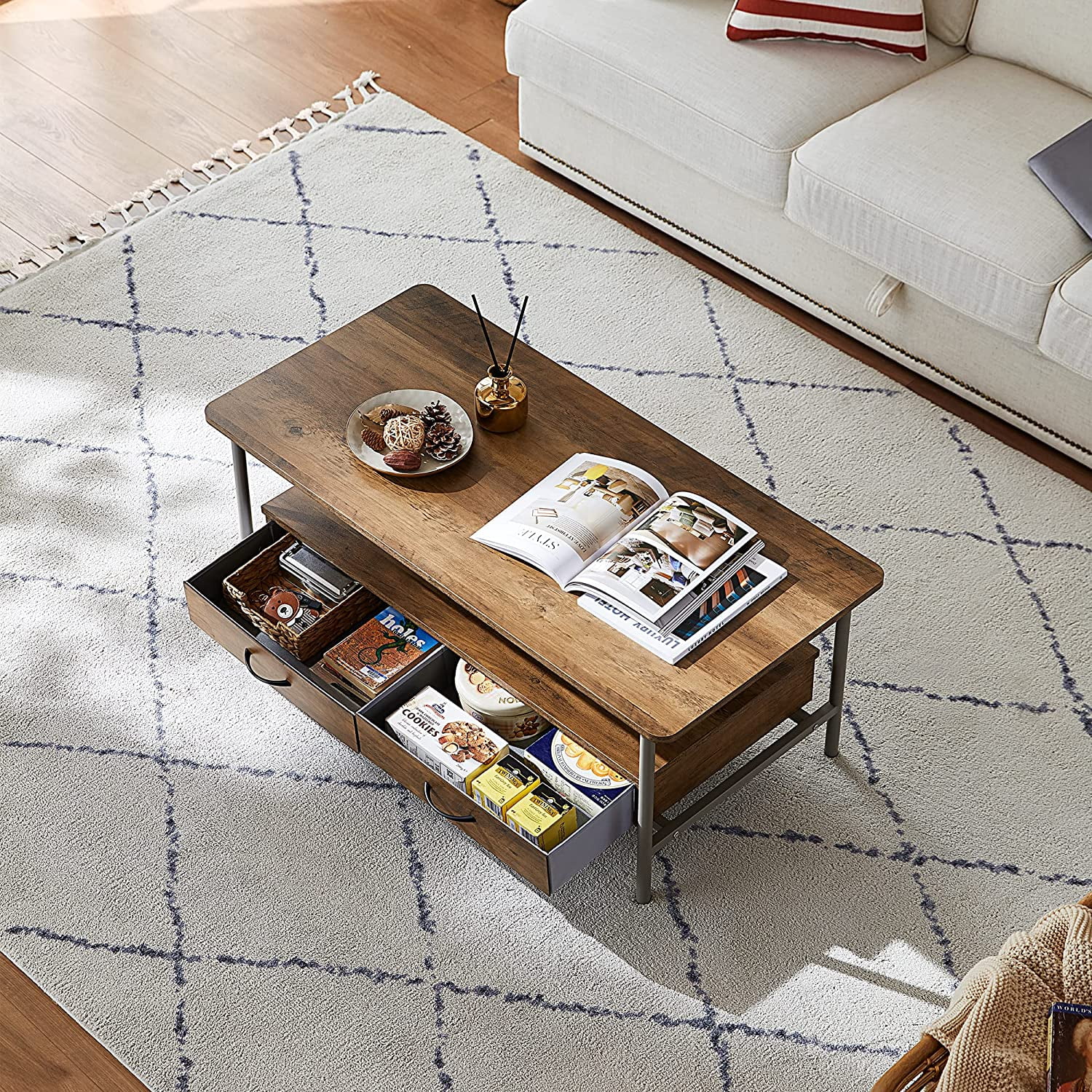 Buy LINSY HOME Rectangle Wood Storage Coffee Table for Living Room