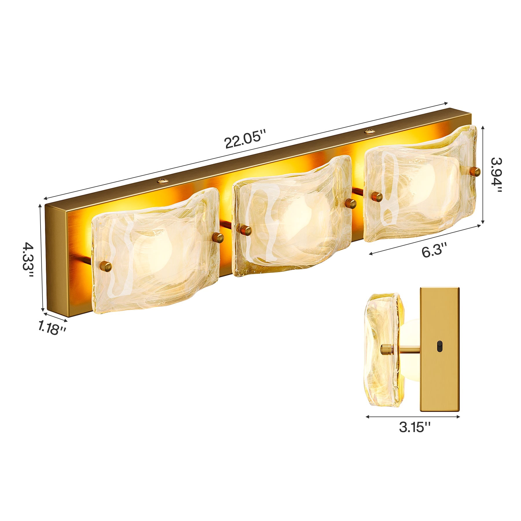 Fnova 22" LED Gold Vanity Lights, Modern 3CCT Dimmable Bathroom Light Fixtures (ETL Listed, Bulbs Included)