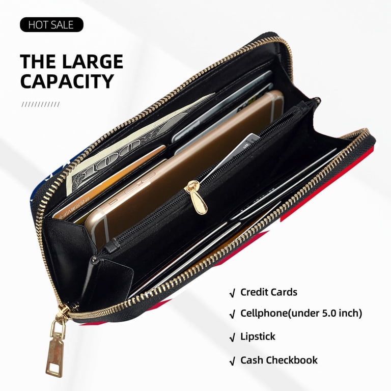 USA Canada Flag Wallet Women, Leather Bifold Multi Card Wallet