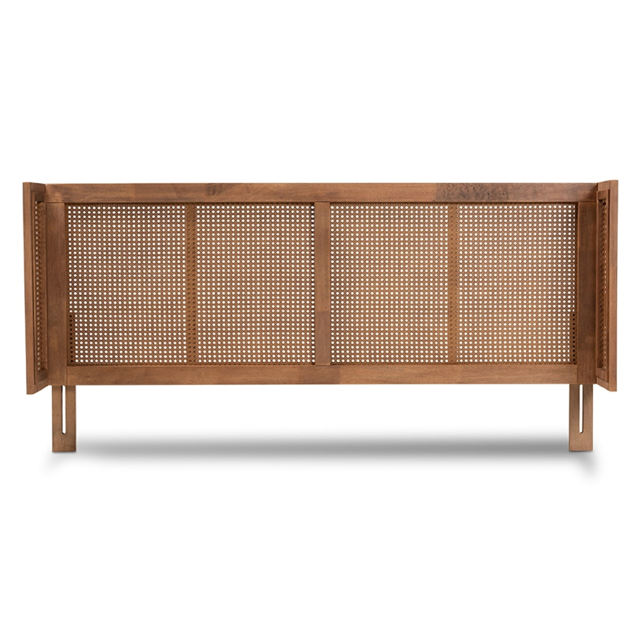Baxton Studio Rina Mid-Century Modern Ash Wanut Finished Wood and Synthetic Rattan Queen Size Wrap-Around