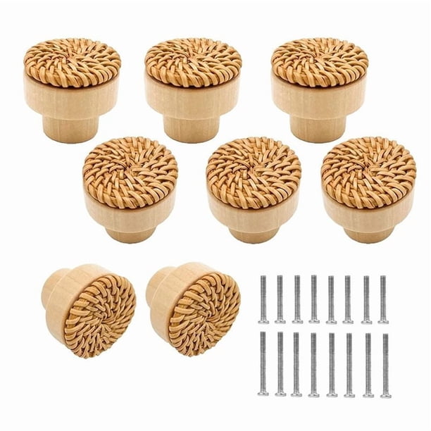 Paquete de 8 Pomos RatáN Bohemio para Cajones Tocador, Madera DecoracióN Mimbre, Tiradores CajóN (Natural)