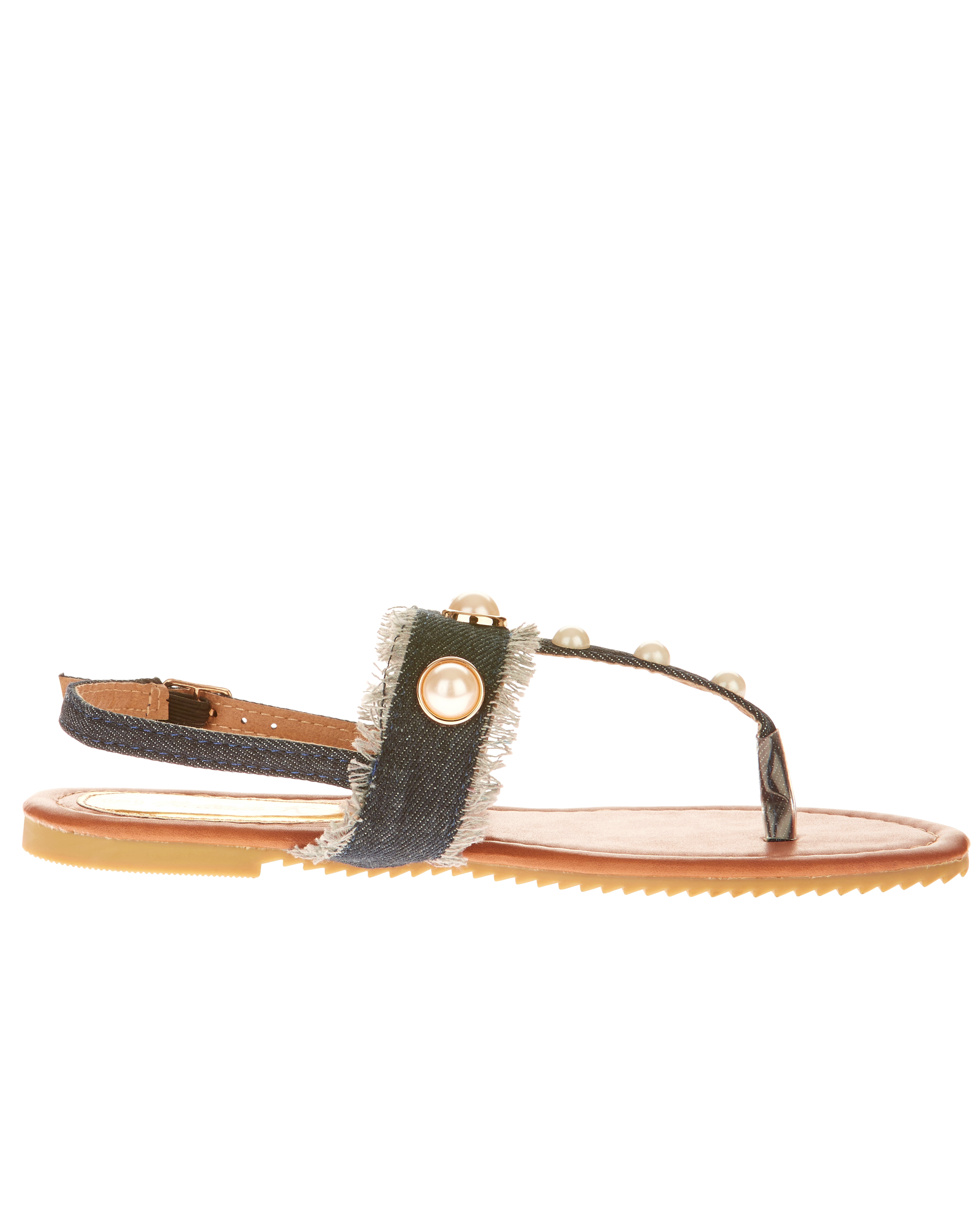 Victoria K Women's Denim and Pearls Sandals