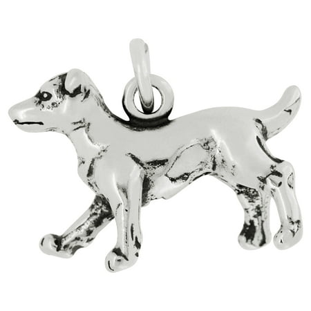 Jack Sperling Sterling Silver 3D Jack Russell Terrier Dog Charm on Sterling Silver Box Chain Necklace, 18