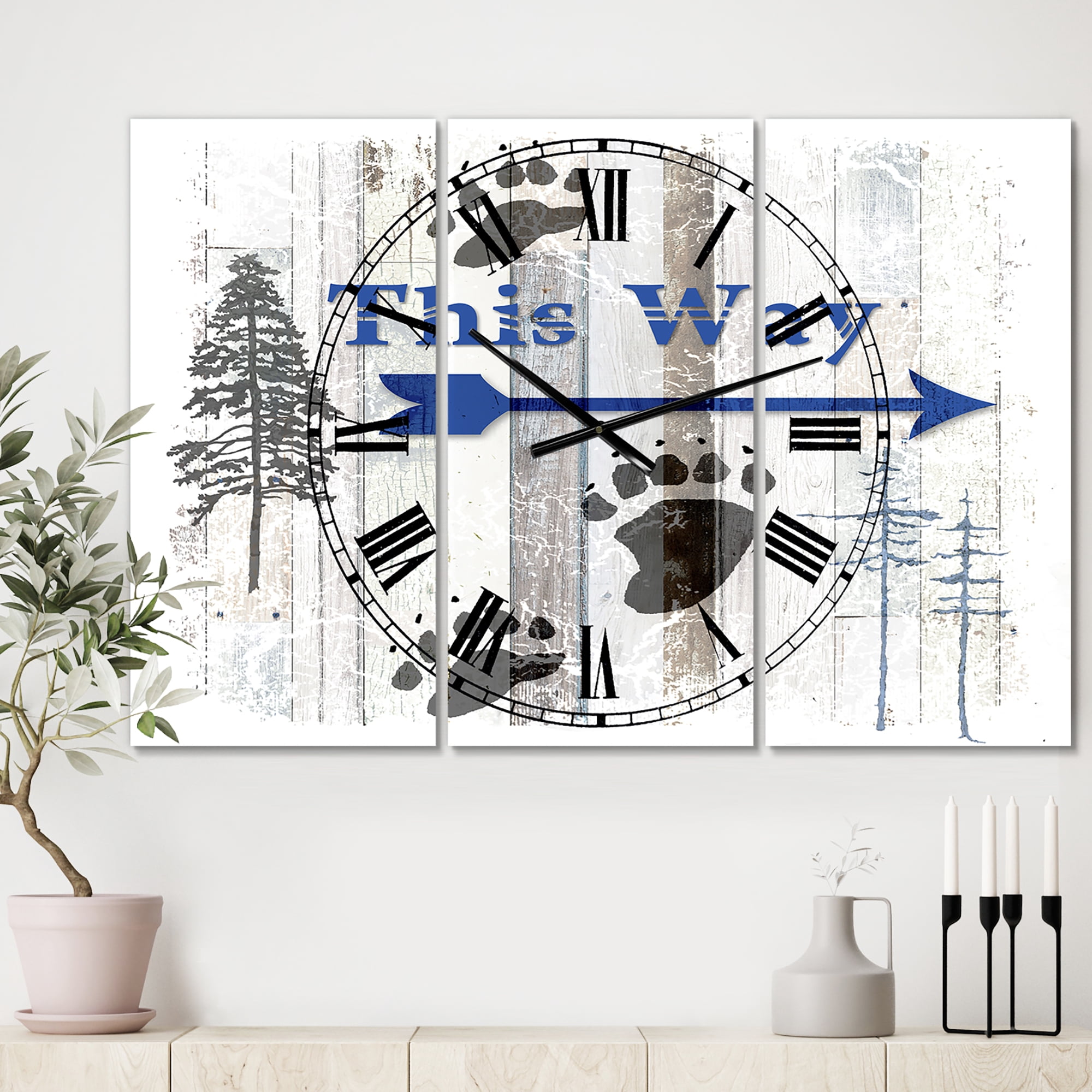 Designart 'The Blue Moose - This Way II' Large Cottage Wall Clock