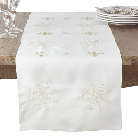 Saro Lifestyle Embroidered Snowflake Christmas Holiday Table Runner