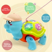 Glowing Motion Toy, Musical Walking Turtle with LED Lights, Pull String Activation, Interactive Crawling Pet for Ages 1+ Years