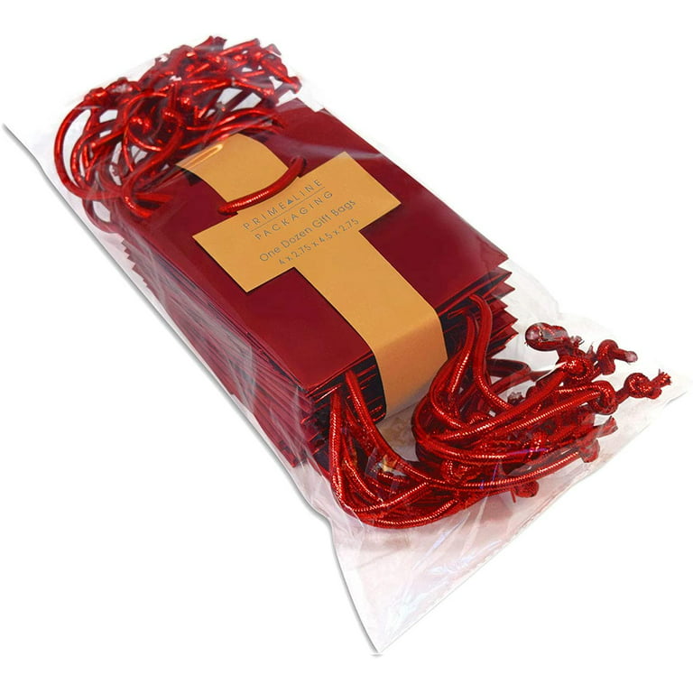 Small Metallic Red Paper Gift Bags with Metallic Handles, Party