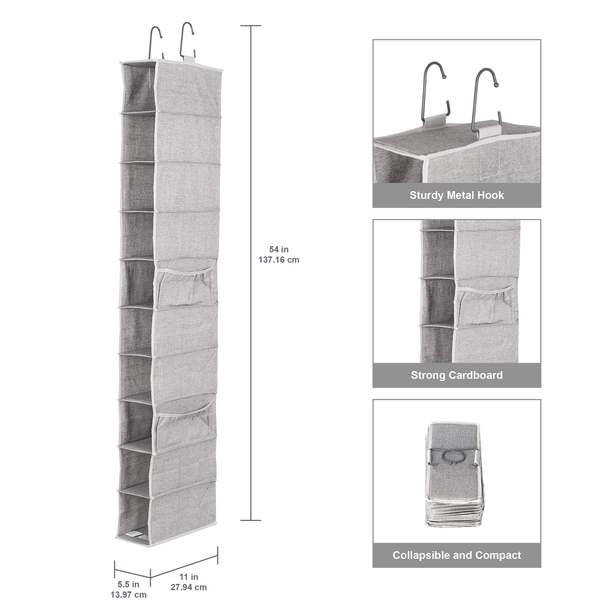 Better Homes & Gardens 10-Shelf Hanging Closet Organizer with Hooks, Gray