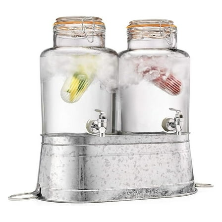 Glass Beverage Dispensers 2-Pack, 1.5 Gallon - Clear Glass Jugs with Spigot & Stand - Hermetic Seal, Cold Drink Server for Parties, Weddings, Home Use