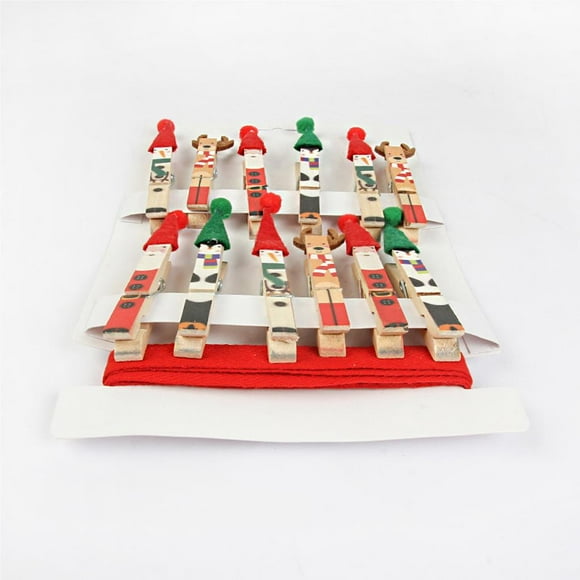 Christmas Decoration Wooden Clip Lovely Cartoon Printed Christmas Clip Portable Christmas Wooden Clip with Rope Cartoon Printing for Festival
