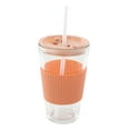 thumbnail image 2 of Mr. Coffee Sip Savvy 4 Piece 15 Ounce Silicone Sleeve Glass Cup Set w/ Lid and Straw in Pink, 2 of 6
