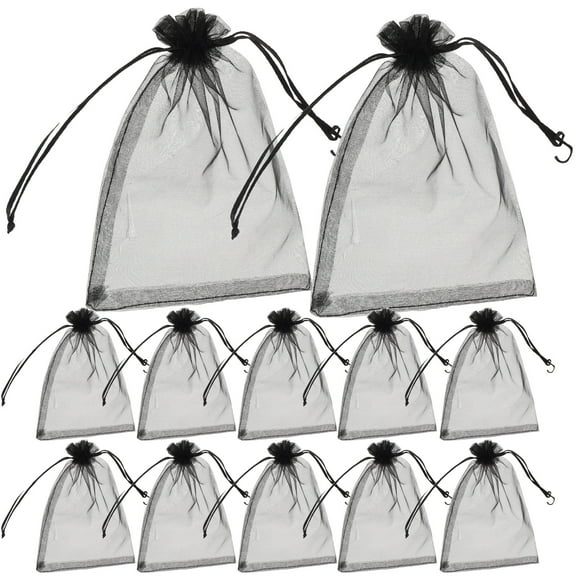 WEUVEB 50 Pcs Black Tulle Jewelry Pouches with Drawstring for Packaging and Party Favor Bags