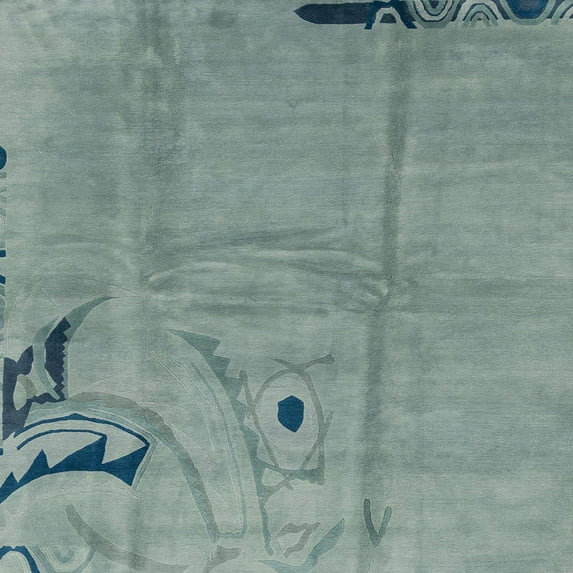 Ahgly Company Machine Washable Indoor Square Abstract Dark Sea Green Area Rugs, 8' Square