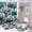 Blue, grey, white, variant on Bathroom Rugs Sets 4 Piece with Shower Curtain, Floral Pattern Printed on Shower Curtain and Bath Mat Set, Great for Master Bath Beach House Modern Home, 72 x 72 inches