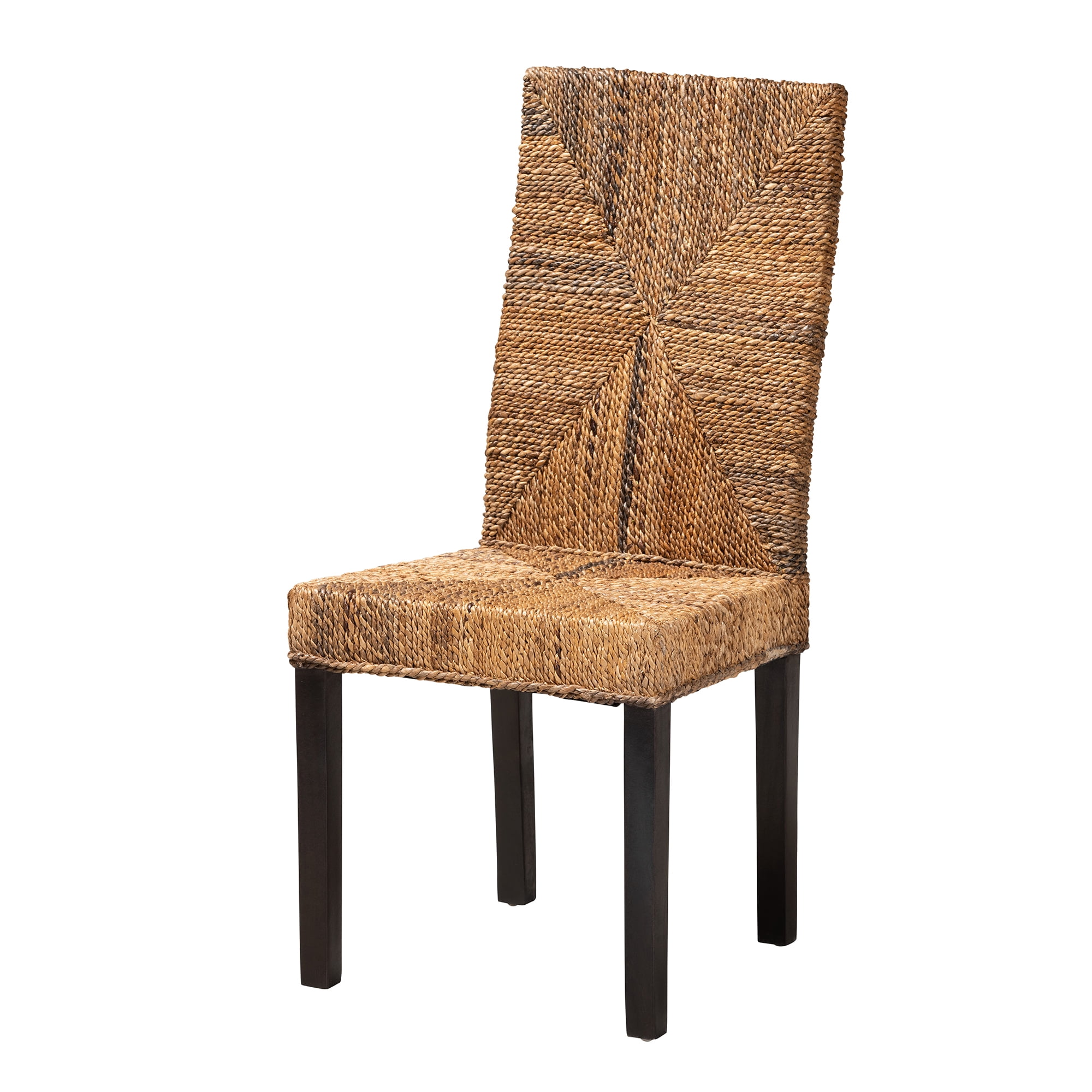 bali & pari Laymi Seagrass and Mahogany wood BOHO Dining Chair, Natural Brown