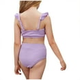 thumbnail image 2 of Penkiiy Toddler Girls Two-piece Swimsuit Solid Color Ruffle Vest Beach Kids Split BikiniGirls Bikini Swimsuits 4-16 Summer Deal Purple 4-5 Years, 2 of 9