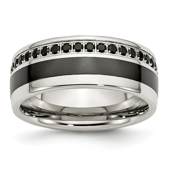 White Stainless Steel Ring Band Wedding Black Ceramic Cubic Zirconia CZ