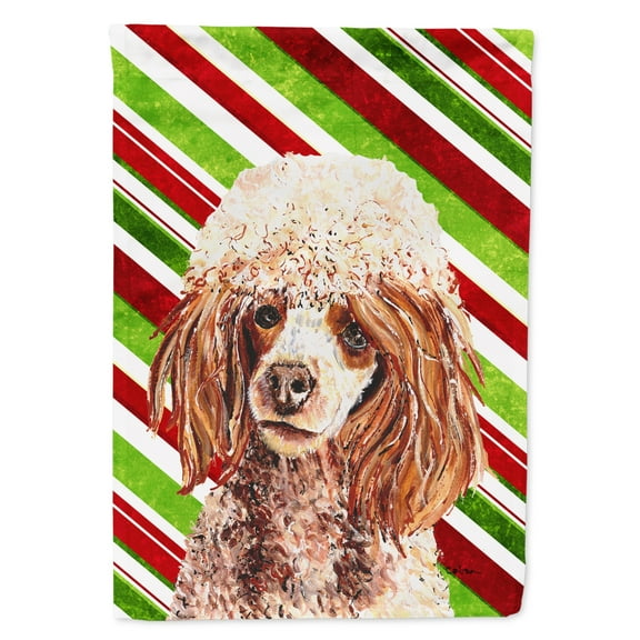 Red Miniature Poodle Candy Cane Christmas House Flag