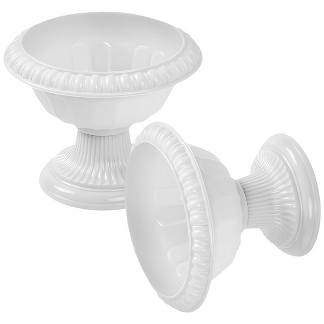 OULII 2Pcs Roman Style White Plastic Flower Pot Urn Planter Material for Garden Landscaping
