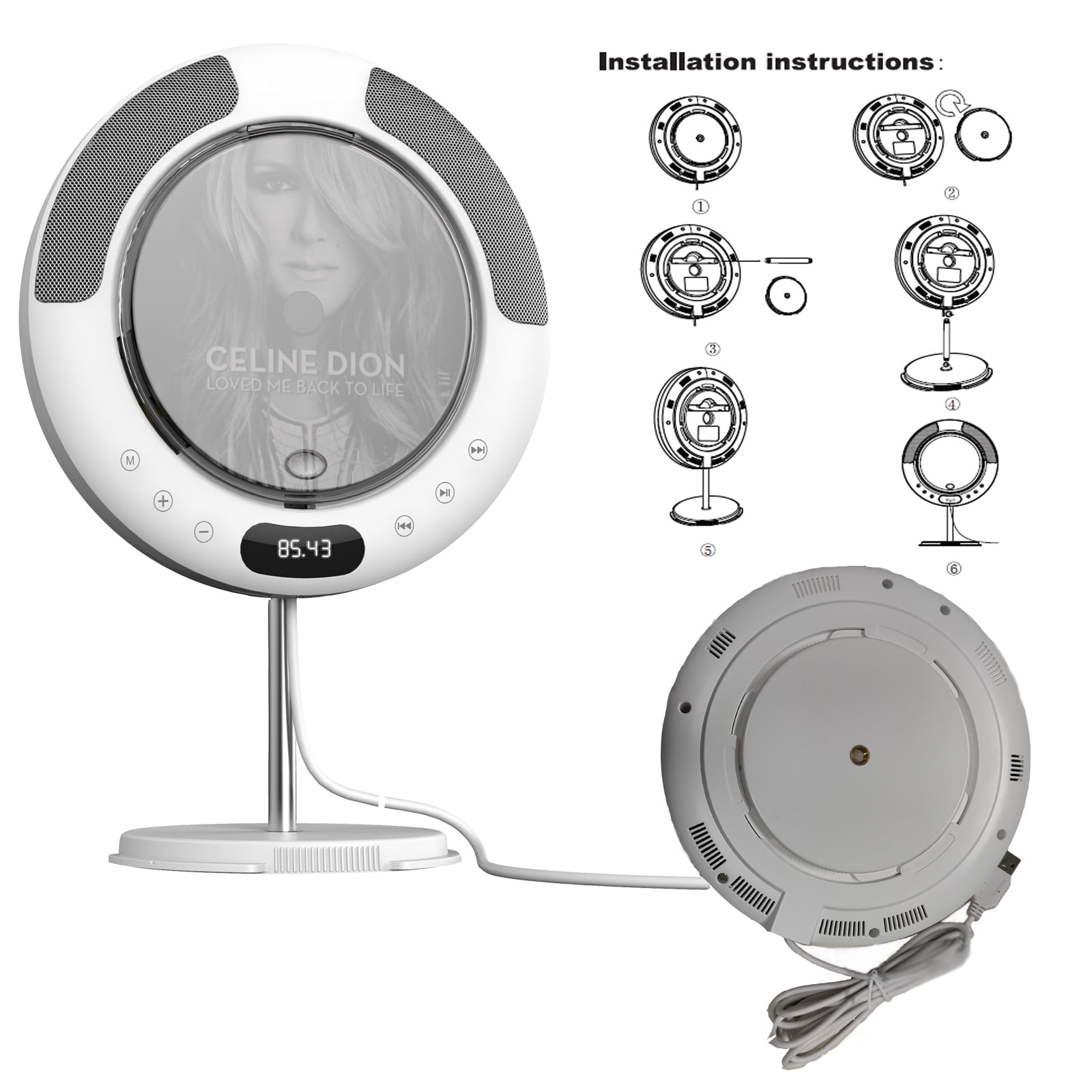 Portable CD Player with Bluetooth, FM Radio, Wall Mounted and Desk Stand CD Music Player Home Audio Boombox with Remote Control, Built-in HiFi Speakers, Support CD, USB, AUX Input/Output