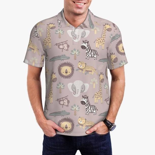 Fotbe Safari Animals Camiseta Polo de Golf para Hombre con Estampado – Camisa Deportiva Transpirable con Cuello Abotonado-X-Large