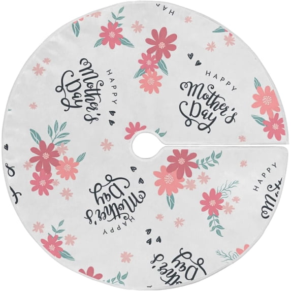 FMSHPON Mother's Day Love Xmas Christmas Tree Skirt Stand Mat for Holiday Party Decoration Indoor Outdoor 48 inches